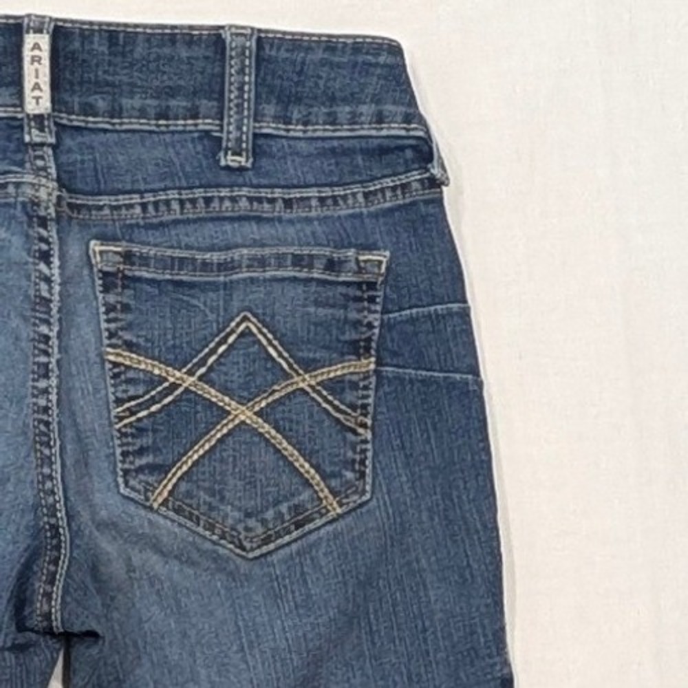 Ariat REAL Denim Womens Bootcut Jeans Medium Wash Stretch 28R Mid Rise Paisley